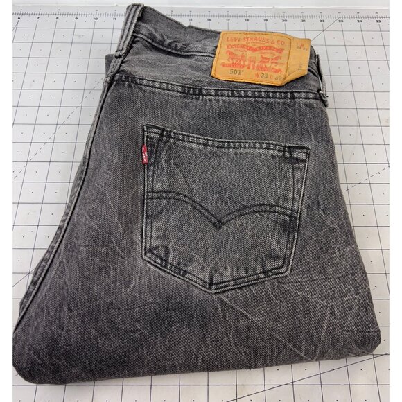 Levi's 501 Button Fly Jeans Black Denim  Acid Wash 33x32 (34x31 measured) Men's - Picture 15 of 15